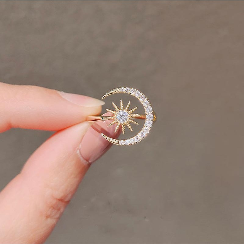 Adjustable Zirconia Moon Sun Ring for Women